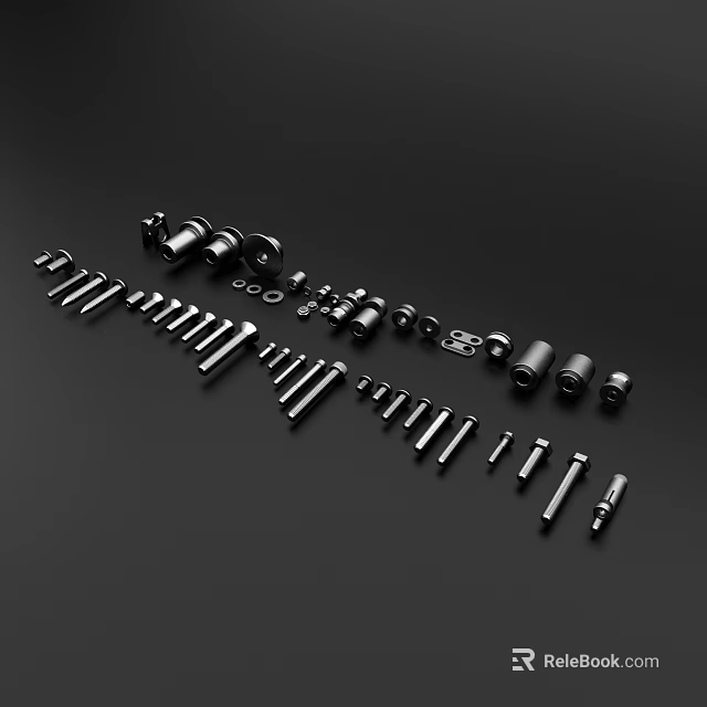 Assorted Mechanical Hardware Tools With Bolts Nuts Washers Bushings And Pins 3d model