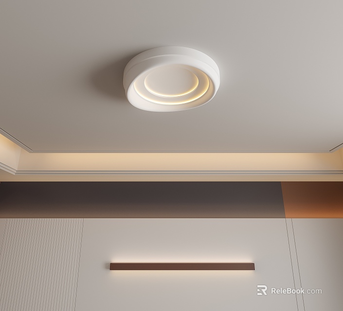 White Circular Ceiling Light With Modern Minimalist Design For Indoor Interior Spaces 3d model 
