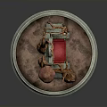Red Cushioned Chair With Tree Root Decorations And Mushroom Accents On Circular Stone Platform Base