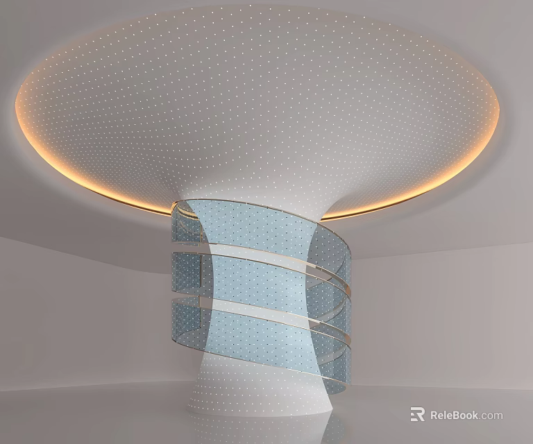 Modern Column With Blue Spiral Stripes And Circular Ceiling Yellow Lighting 3d model