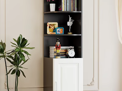Modern Home Decorative Shelf With Books Statue Photo Frame And Green Plant By White Cabinet 3d model
