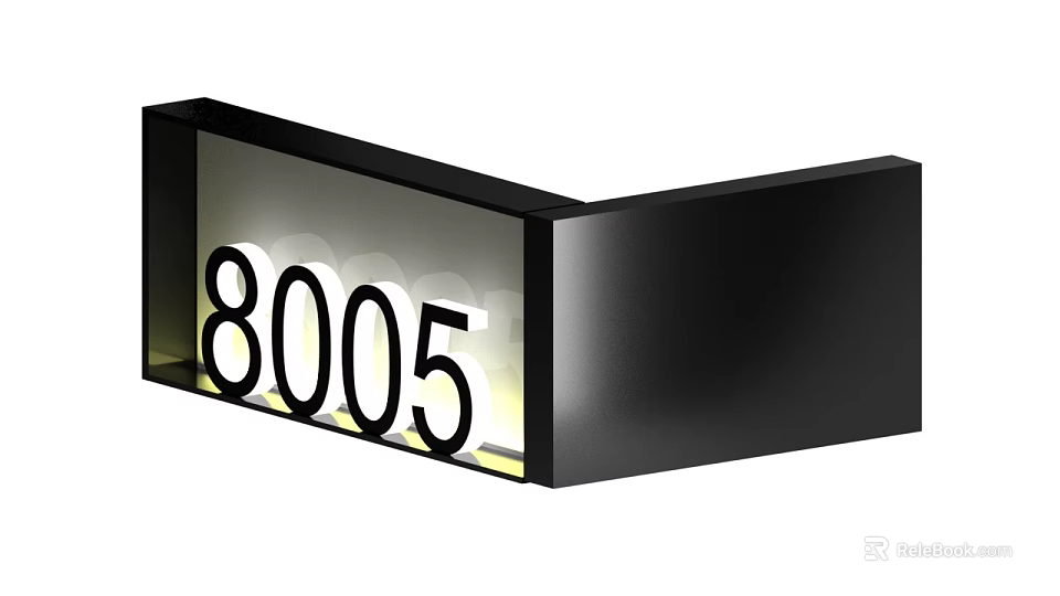 Modern Illuminated Black Number Plate With 8005 And Wall Mounted Design 3d model 
