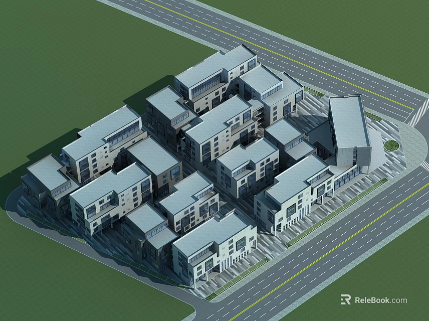 Industrial Factory Complex Aerial View With Multiple Buildings And Road Layout 3d model
