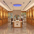 Traditional Chinese Tobacco And Alcohol Store Interior With Wooden Display Shelves Tables And Chairs