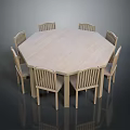Modern Simple Dining Table Set with Wooden Octagonal Top and Eight Matching Chairs for Home