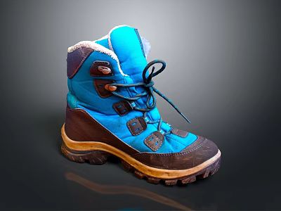 Blue And Brown Winter Boots With Fleece Lining Non Slip Sole And Laces 3d model