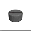 Round Gray Ottoman With Textured Fabric And Brown Accent Stripe For Living Room