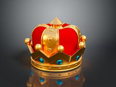 Royal Fashion Accessory Red Velvet Crown With Gold Decorations And Blue Gemstones 3d model