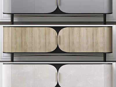 Modern TV Stand Interior With Wooden Gray White Panels And Black Frame Design 3d model