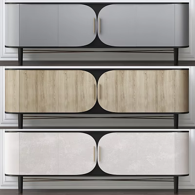 Modern TV Stand Interior With Wooden Gray White Panels And Black Frame Design 3d model