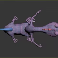 Purple Fantasy Creature Standing With Long Body Pink Antennae Blue Tail Open Mouth And Legs