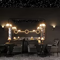Modern Bar Interior With Hanging Lights Bar Counter Stools And Drink Shelves