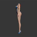 Women Wearing Stylish Red And Blue Striped Bodysuits With High Heels