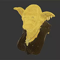 Yellow Mythical Creature Bust With Large Pointed Ears Sharp Fangs And Dark Cloak 3d model
