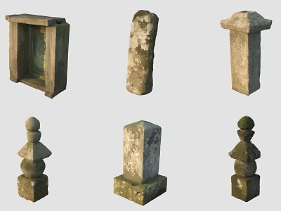 Classic Carved Stone Sculptures With Various Decorative Pillar And Base Designs 3d model