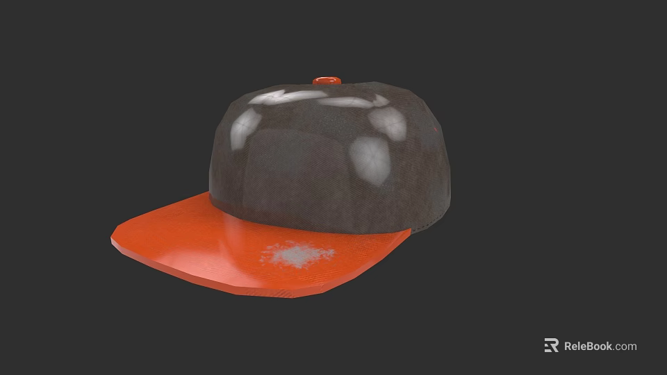 Stylish Glossy Baseball Cap With Dark Gray Body Orange Brim And White Spots 3d model 