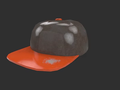 Stylish Glossy Baseball Cap With Dark Gray Body Orange Brim And White Spots 3d model