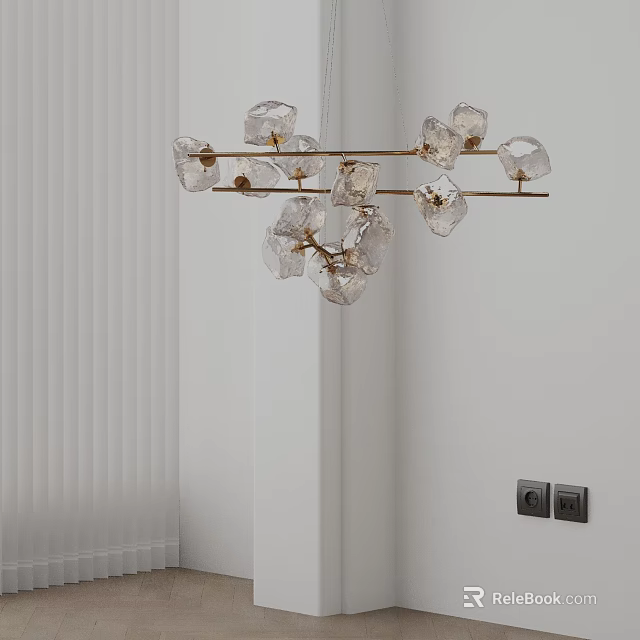 Modern Elegant Chandelier With Crystal Pieces And Metal Rods For Interior Decoration 3d model 