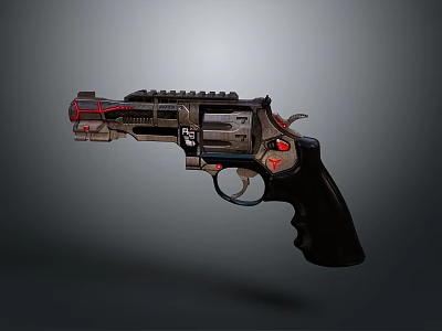 Modern Tactical Revolver With Black Red Accents And Sci-Fi Mechanical Design Features 3d model