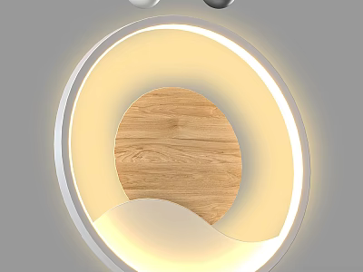 Modern Circular Wall Lamp Featuring White Frame Wooden Texture Center and Soft Yellow Lighting 3d model