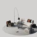 Modern Stylish Sofa and Coffee Table Set with Round Rug Floor Lamp Pillows and Ottoman