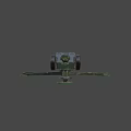 Vintage Green Cannon With Long Barrel Wheeled Carriage And Old Metal Structure