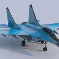 Blue Gray Fighter Jet With Twin Tail Landing Gear Extended Modern Design