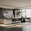 Modern Office Interior Design With Spacious Layout Desk Sofa And Green Plants 3d model