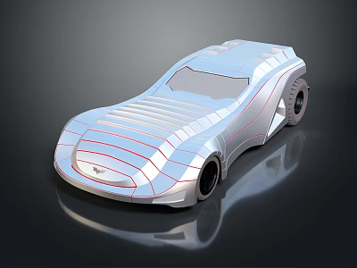 Silver Futuristic Concept Car With Streamlined Body And Red Accent Lines 3d model