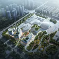 Birds Eye View Planning of Modern Urban District With High rises Green Areas and Open Spaces