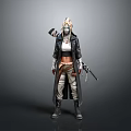 Man In Long Coat With Blonde Hair And Mask Holding Rifle And Tactical Gear