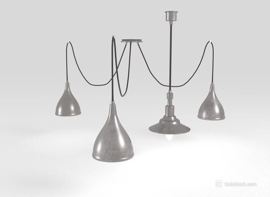 Modern Metal Chandelier With Multiple Silver Shades And Contemporary Hanging Design For Home Decor 3d model 