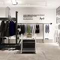 Modern Clothing Store Interior With Racks Mirrors Display Tables Folded Clothes And Ceiling Lights