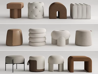 Stylish Upholstered Ottoman Collection With Diverse Neutral Tones And Modern Design Styles 3d model