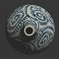 Decorative Blue And White Ceramic Vase With Spiral Patterns And Striped Design