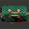 Stylish Green Fashion Bag With Orange Handles Shoulder Strap And White Patterns