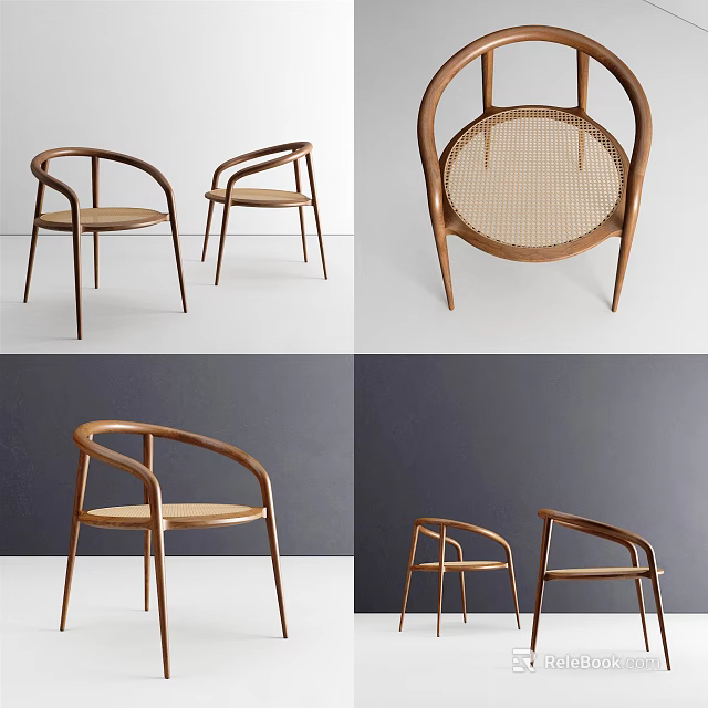 Modern Stylish Accent Chair with Wooden Frame and Woven Rattan Seat Design 3d model 
