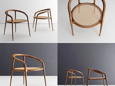 Modern Stylish Accent Chair with Wooden Frame and Woven Rattan Seat Design 3d model