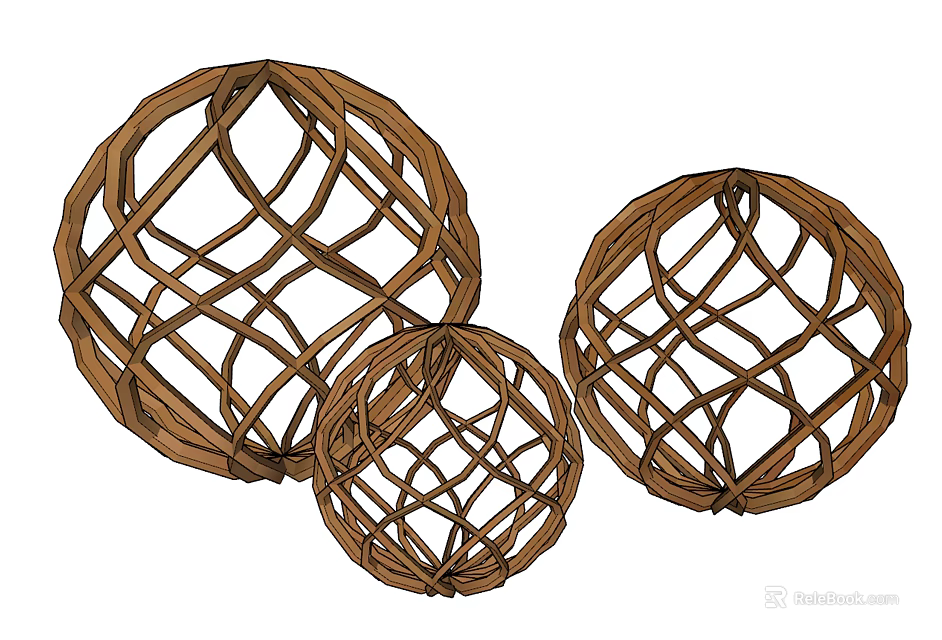 Three Piece Natural Wicker Decorative Balls For Home Living Room Decor 3d model 