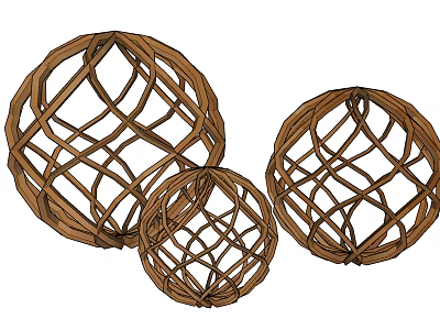 Three Piece Natural Wicker Decorative Balls For Home Living Room Decor 3d model