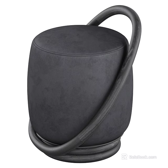 Elegant Black Sofa Stool With Round Velvet Cushioned Seat And Curved Wooden Accent Ring 3d model 
