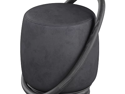 Elegant Black Sofa Stool With Round Velvet Cushioned Seat And Curved Wooden Accent Ring 3d model