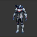 Game Movie Robot Character With White Gray Mechanical Armor Red Blue Accents And Back Weapon
