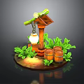 Lush Green Plants Surrounding Bamboo Structure With Hanging Lantern And Wooden Barrels