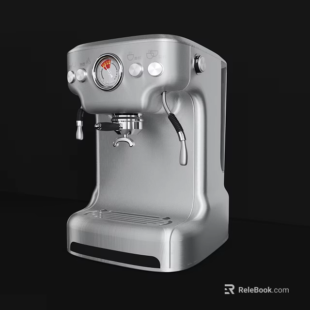Silver Stainless Steel Coffee Machine As Modern Kitchen Appliance With Control Knobs 3d model