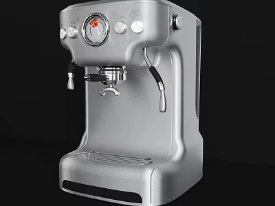Silver Stainless Steel Coffee Machine As Modern Kitchen Appliance With Control Knobs 3d model