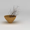 Tech Exhibition Hall Display Featuring Brown Woven Bowl With Black Slender Branches
