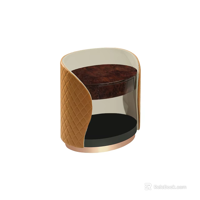 Modern Bedside Table With Quilted Leather Wrap Wooden Top And Metal Base 3d model 
