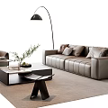 Modern Leather Sofa And Coffee Table Set With Floor Lamp Green Plant And Rug In Living Room