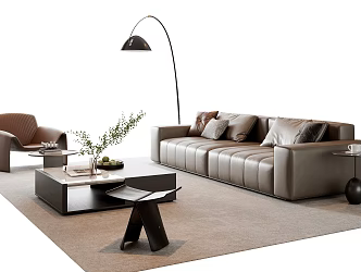 Italian Sofa Coffee Table Combination Leather Sofa Multi-person Sofa Leisure Chair Floor Lamp Side Decoration 3d model